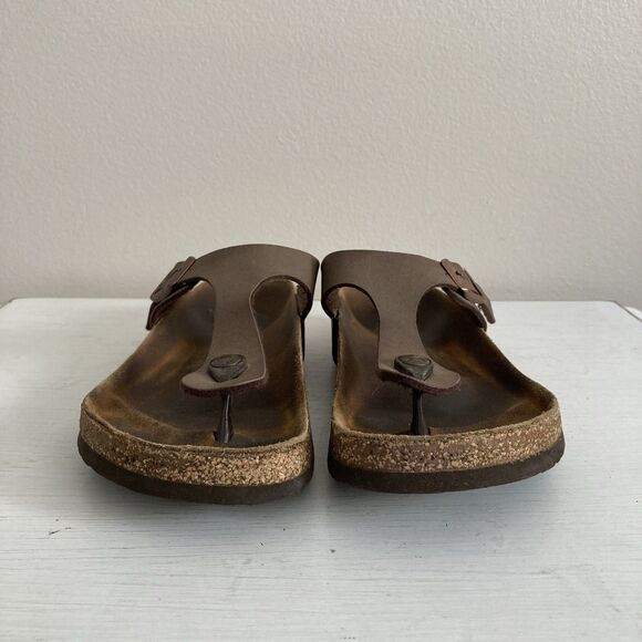 Birkenstock Thong Sandals Gizeh 36 US 5-5.5 Mocha Brown Leather Flip Flop Buckle - Picture 2 of 11